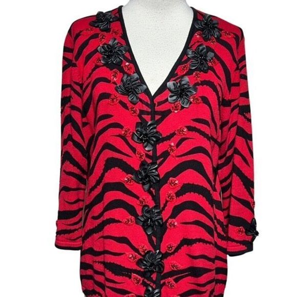 Berek 3/4 Sleeve Sweater Animal print Tiger Stripe Beaded Cardigan Medium - Picture 1 of 6